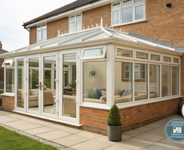 A bright Edwardian-style conservatory on a UK brick home