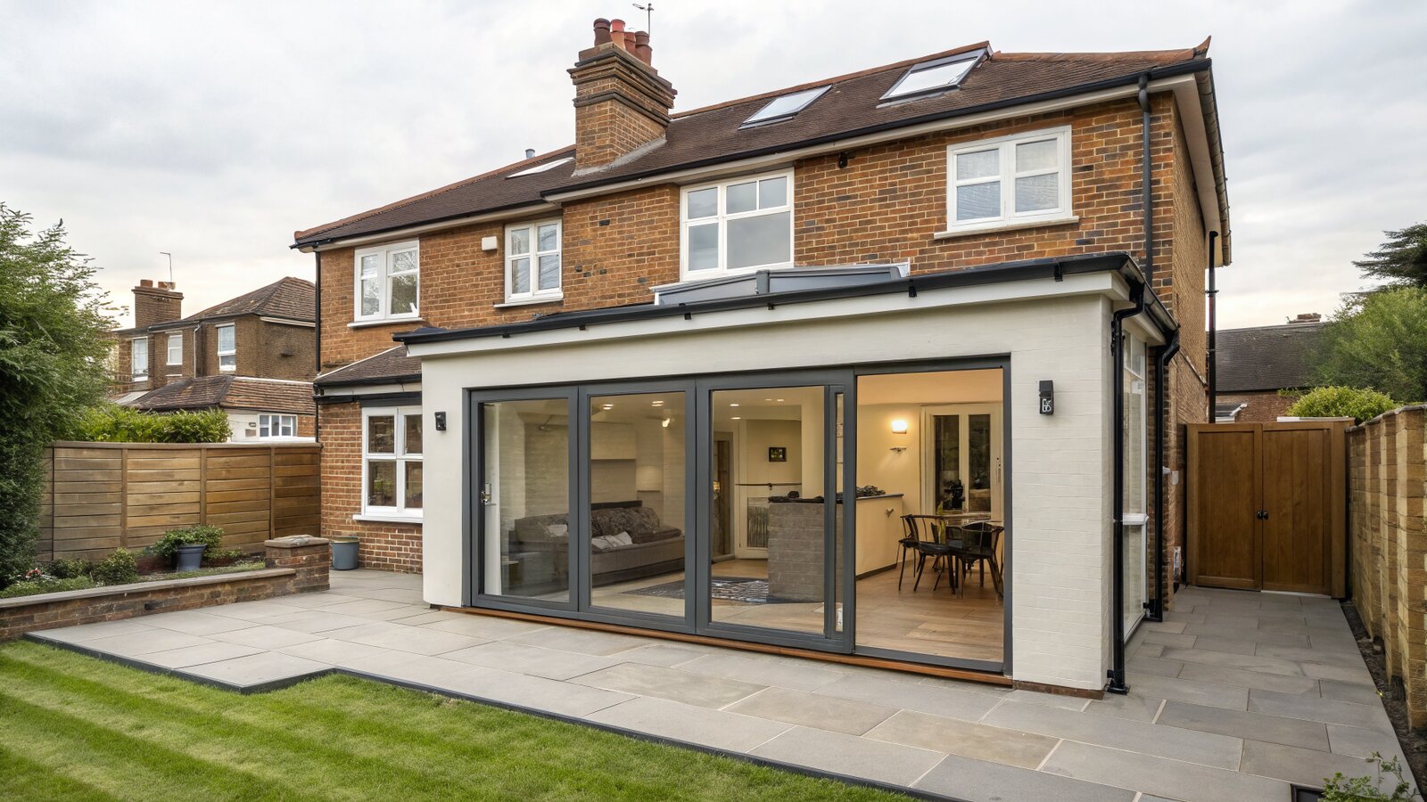 Finished single-storey rear extension with bifold doors