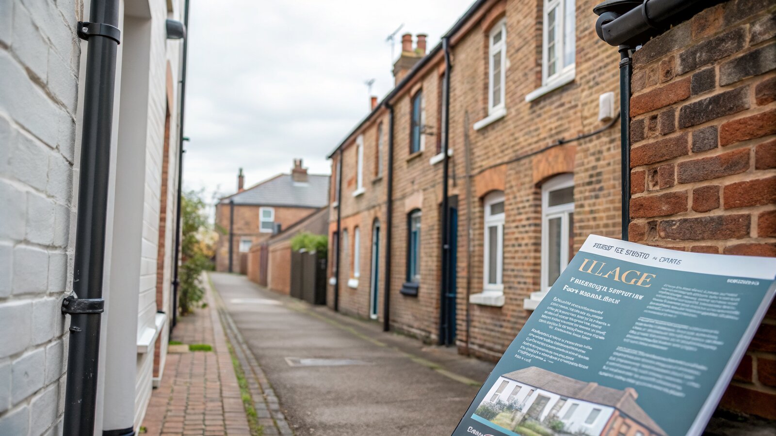 The narrow side return alley beside the rear outrigger of a brick terraced house