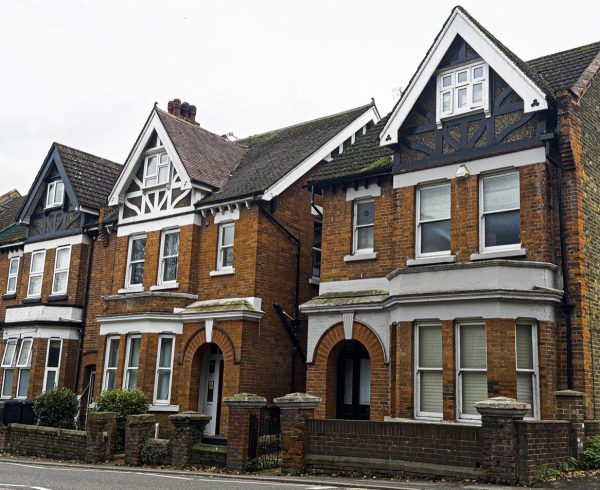Row of red brick Victorian terraced houses on London Road, Strood, Kent