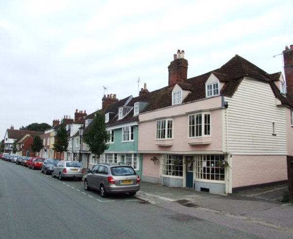 Painted and weatherboarded period houses along Abbey Street, Faversham