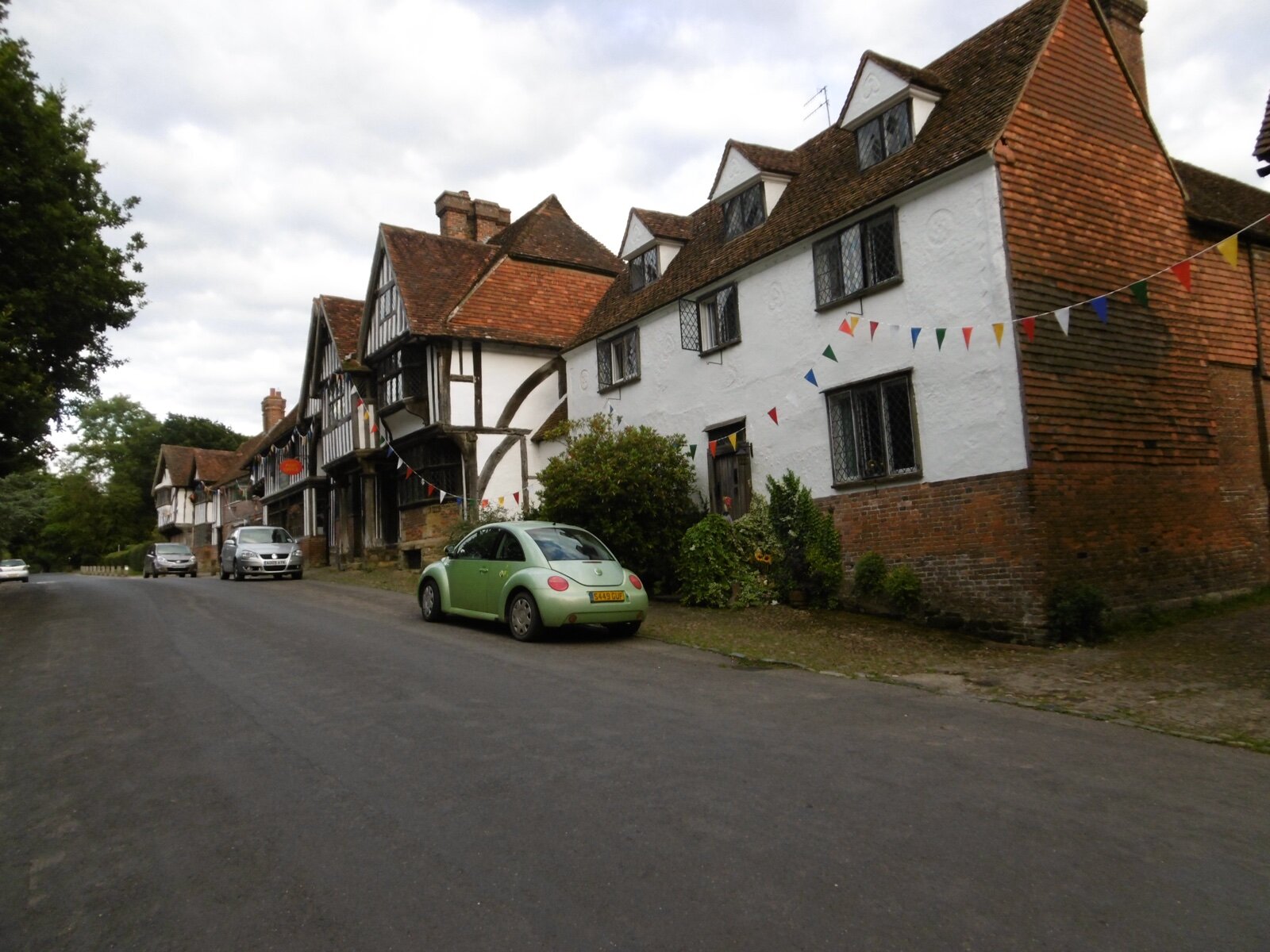 Timber-framed and tile-hung houses on the street in Chiddingstone village, Kent